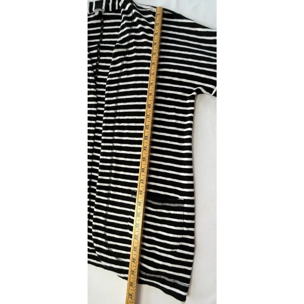 T By Talbots Women's Striped Open Front Cardigan PM Black White Casual Preppy